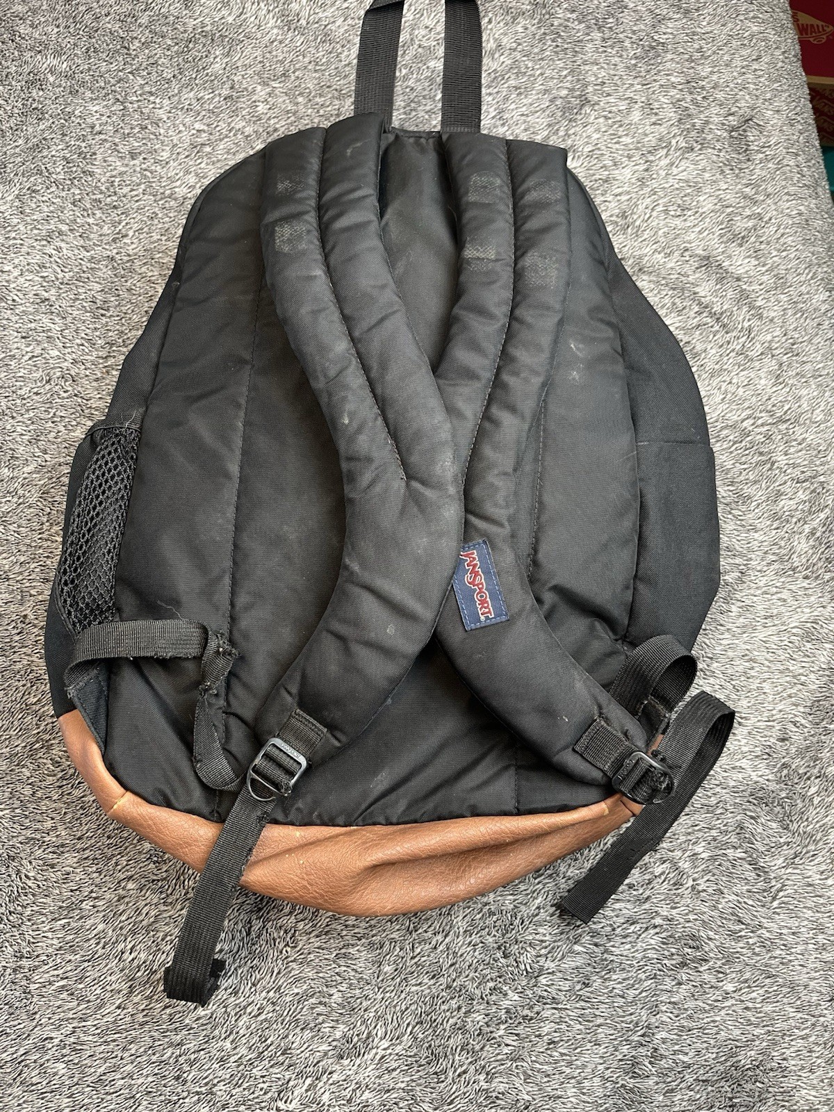 JanSport College Student Backpack Black/Brown Synthetic Leather Bottom W/flaws