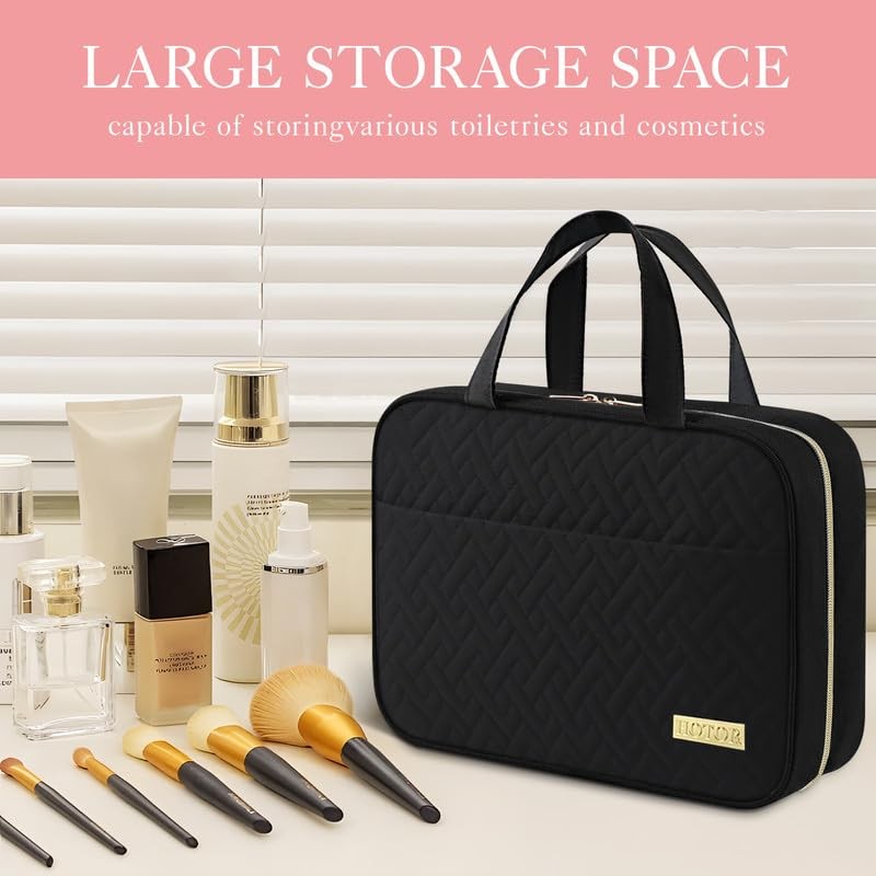 HOTOR Hanging Travel Toiletry Bag Women Men Essentials Black Medium,