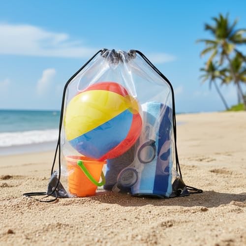 2 Pack Waterproof Clear Stadium Approved Drawstring Bags – See Through PVC