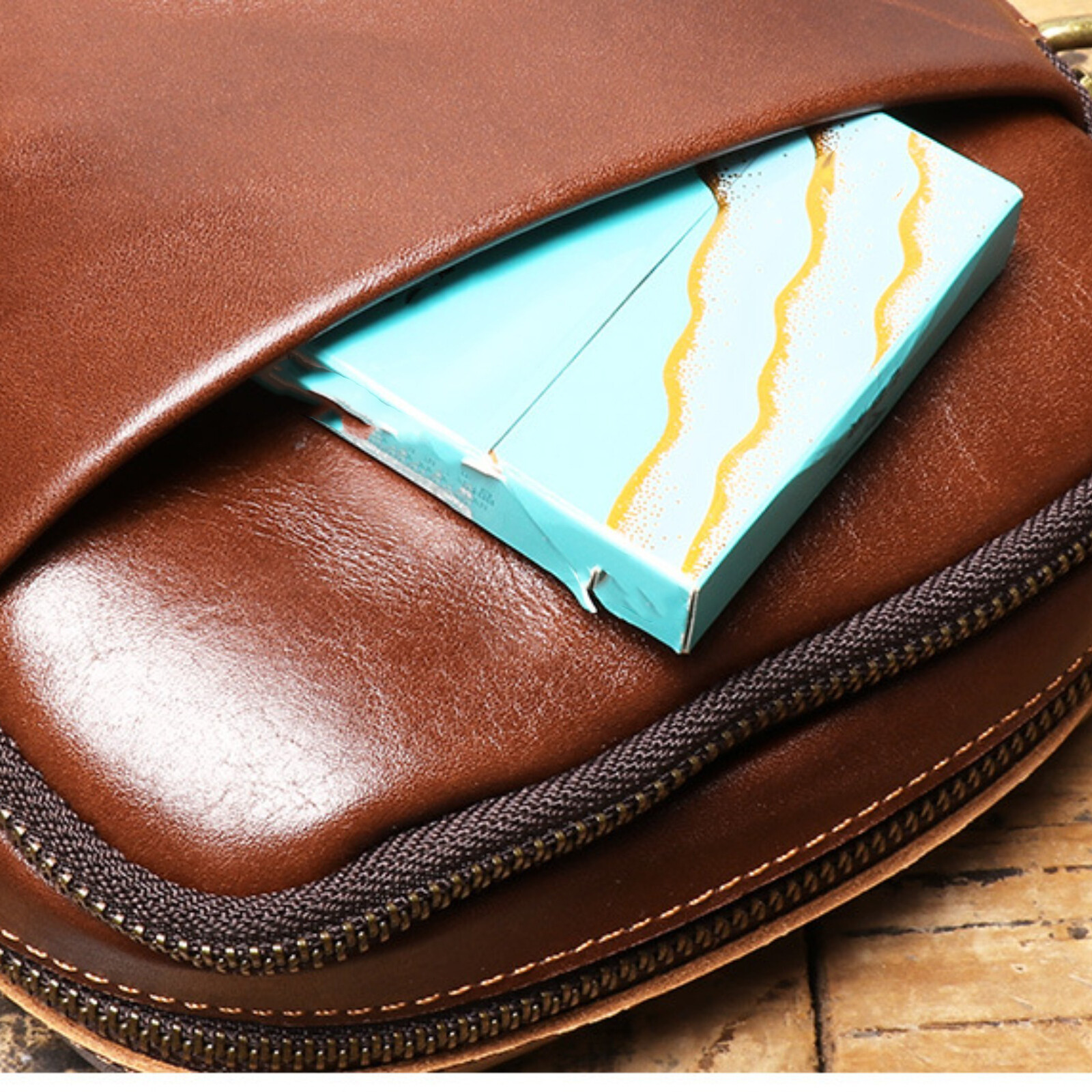 Men’s Leather Crossbody Bag Small Shoulder Bag Genuine Leather Travel Compact