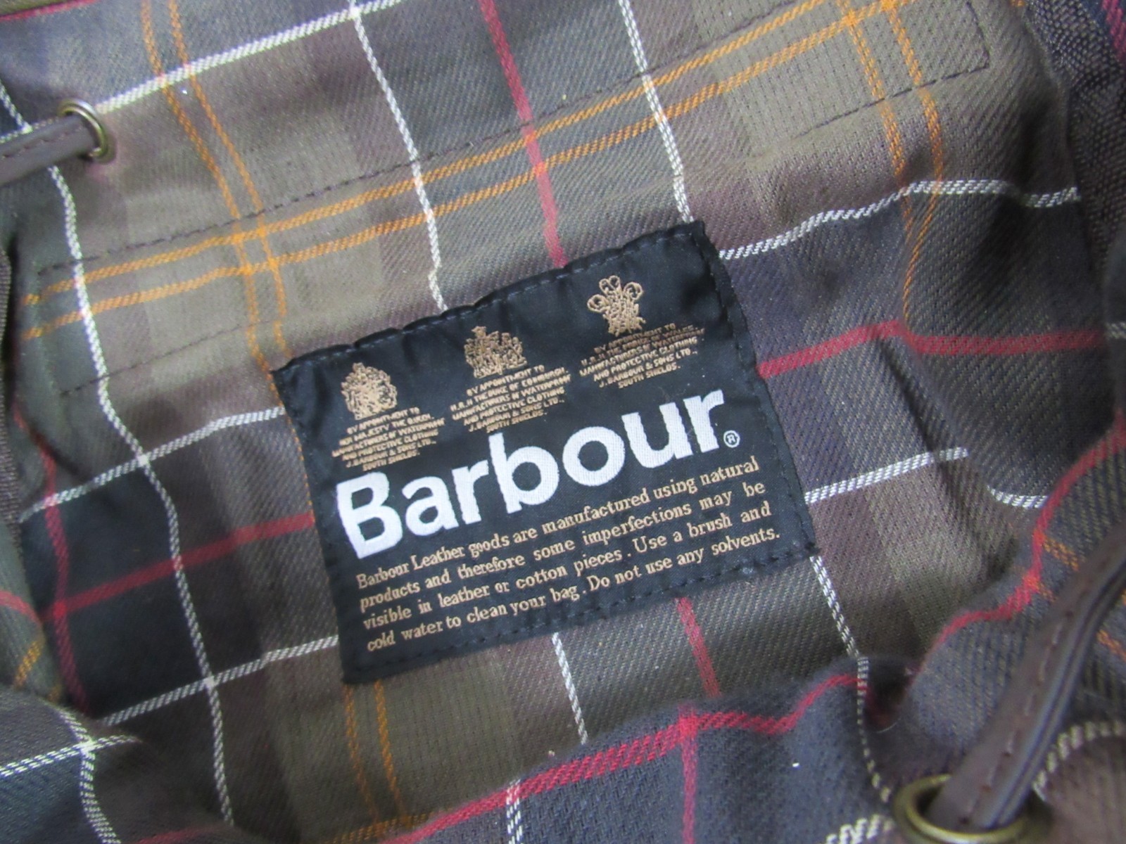 Vintage Barbour Small Waxed Knapsack Tartan Lined