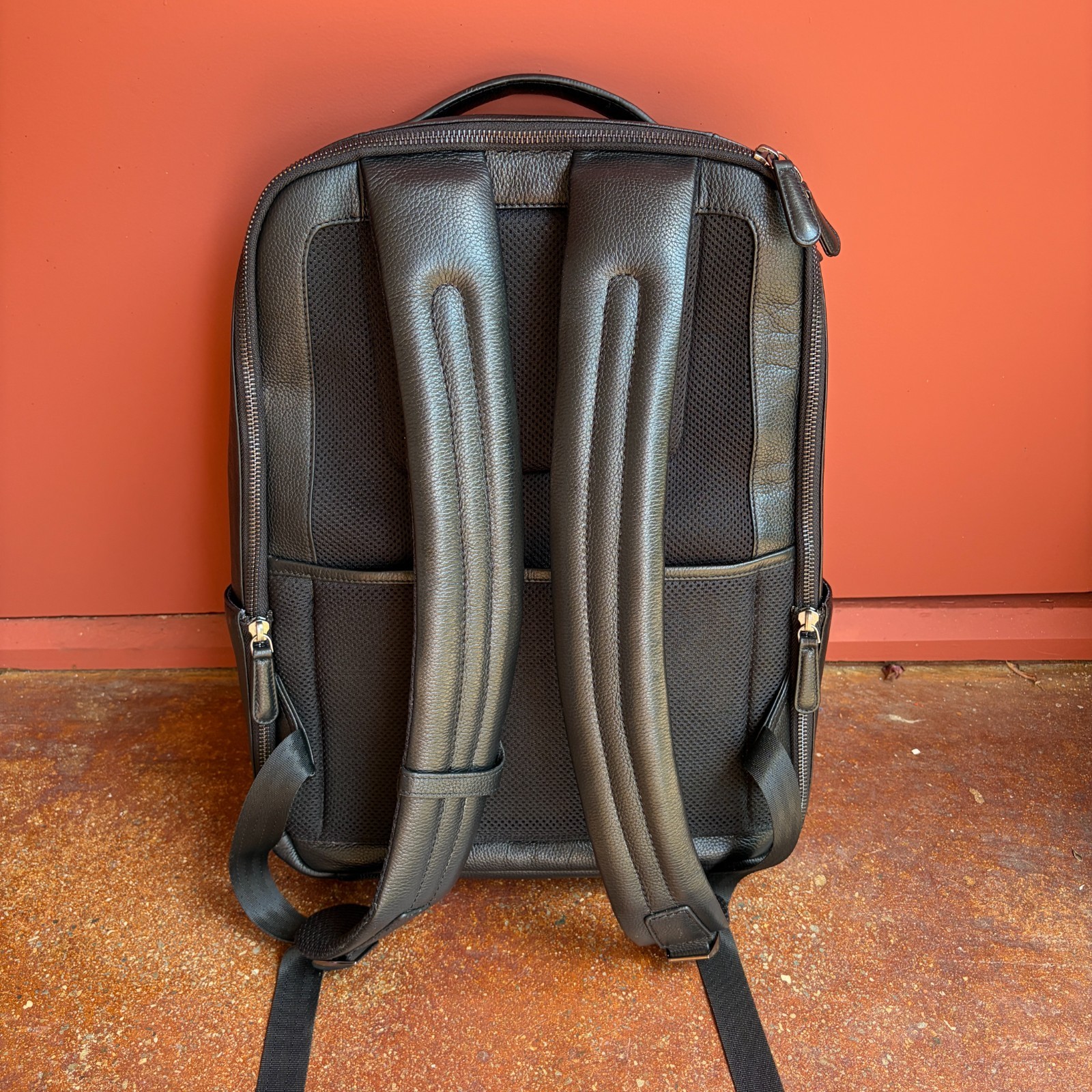 Maserati Leather Backpack with Laptop Sleeve Black Pebbled
