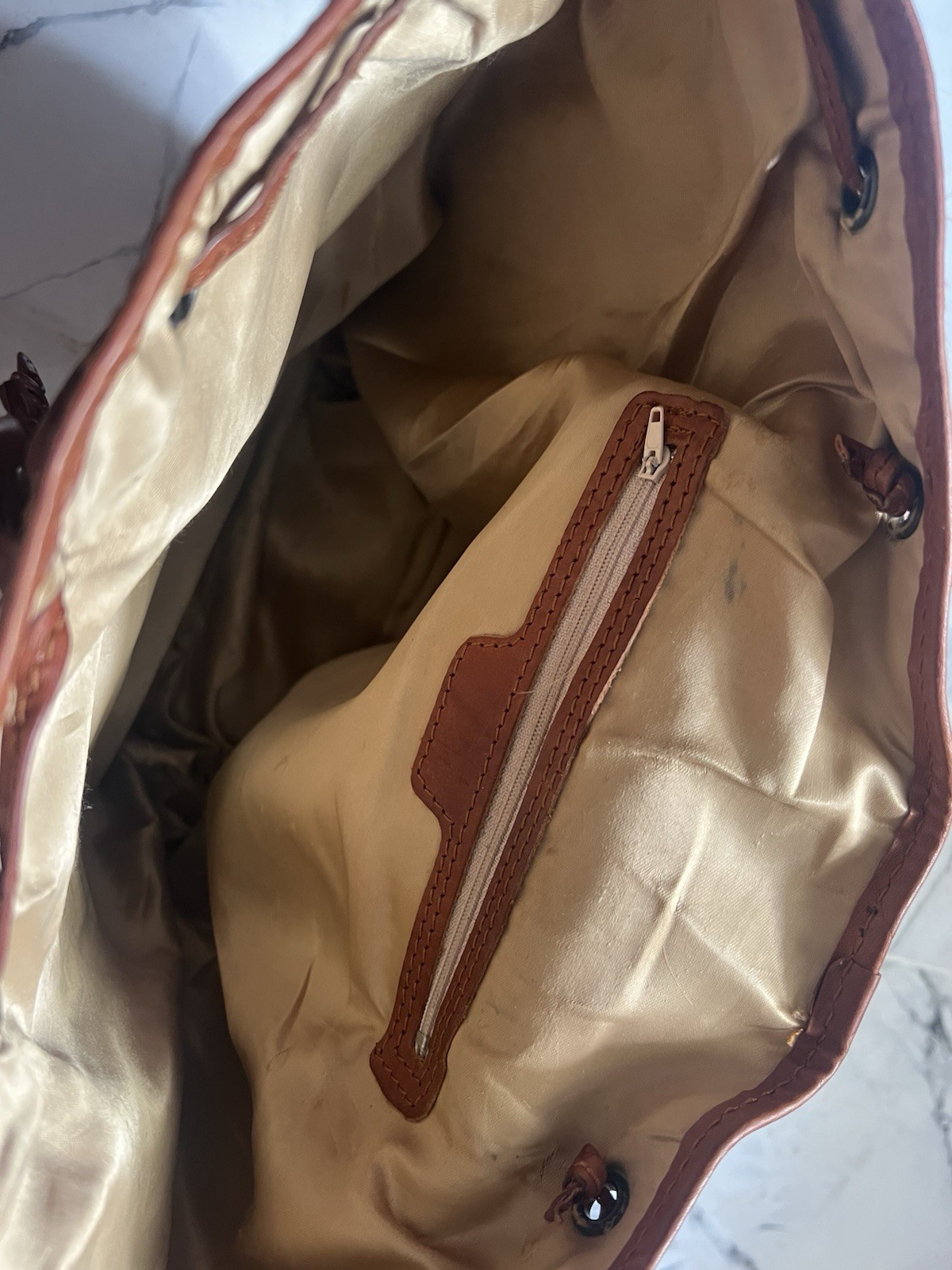 Cristina Rui Brown Backpack Buckle Drawstring Zip Inner Outer Pockets Men’s