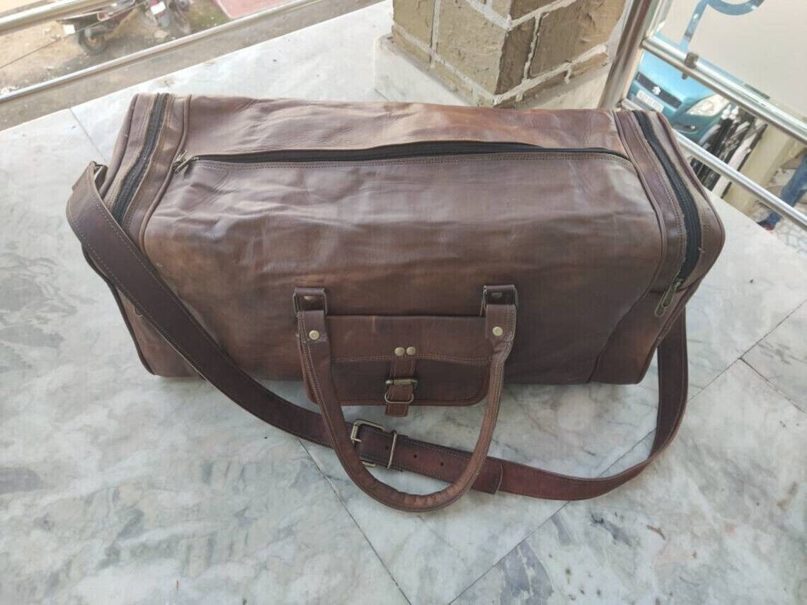 New Men’s Overnight Duffle 38″ Large Luggage Travel Leather Duffel Gym Bag