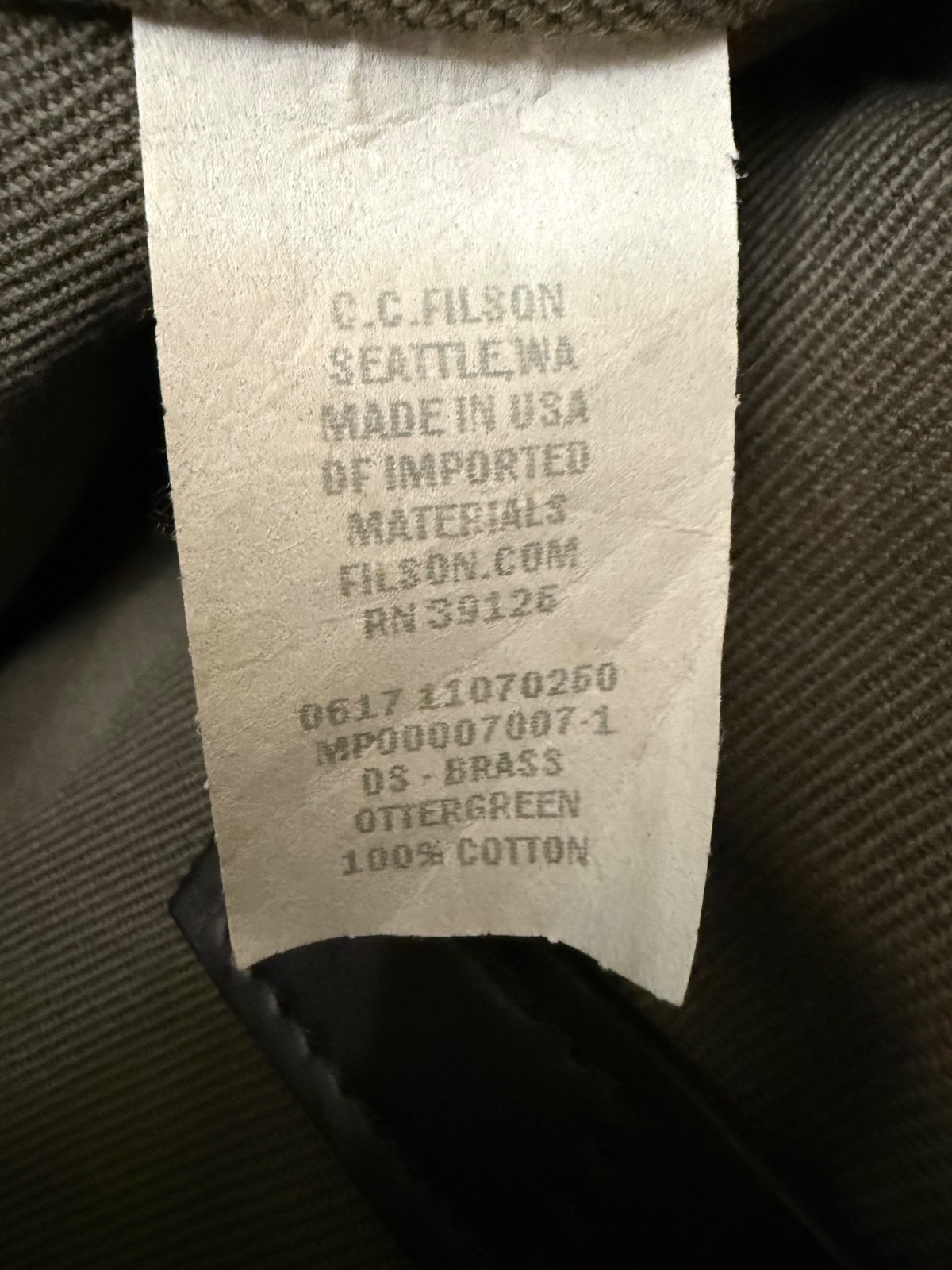 Filson 260 Open Tote Bag Otter Green Rugged Twill Leather Made in USA