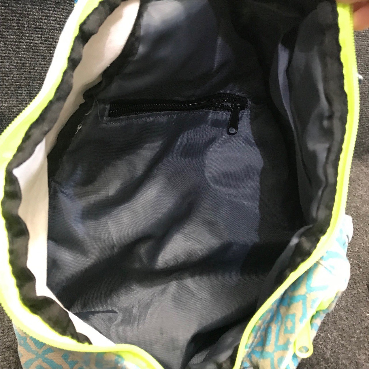 KAVU Rope Sling Bag Blue Tan Geometric Cross Body Outdoor Travel Backpack