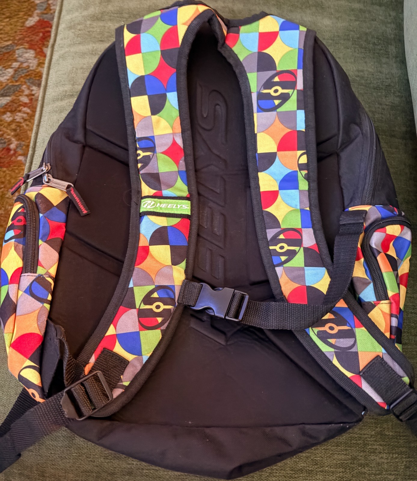 Heelys Backpack Thrasher Black Multicolor Geo Graphic Skateboard Straps School