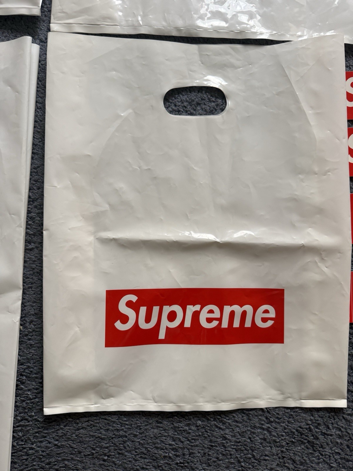 Supreme Red Box Logo Plastic Shopping Bags + 4 Supreme Logo Stickers Lot Of 4
