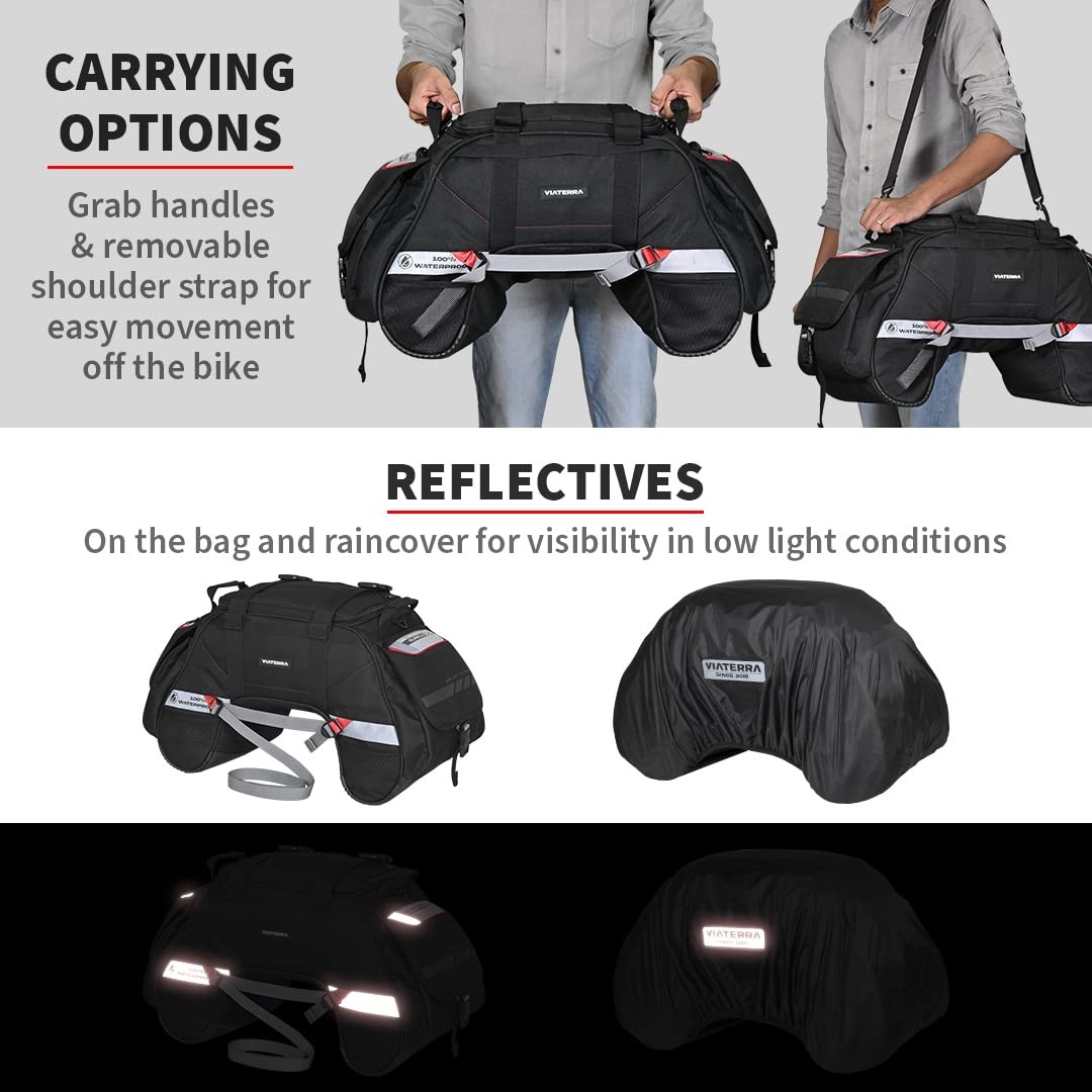 ViaTerra 100% WaterProof ClawMini Motorcycle Rear|Tail|Seat Bag (Black)48L IU…