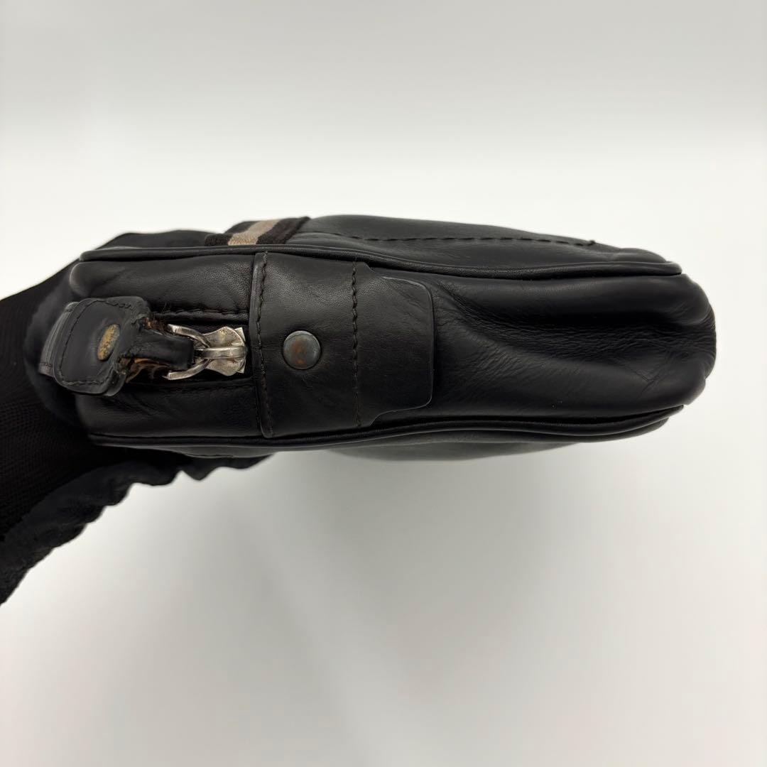 Authentic BALLY Black Leather Clutch Bag 16cm x 26cm x 4.5cm Second Hand
