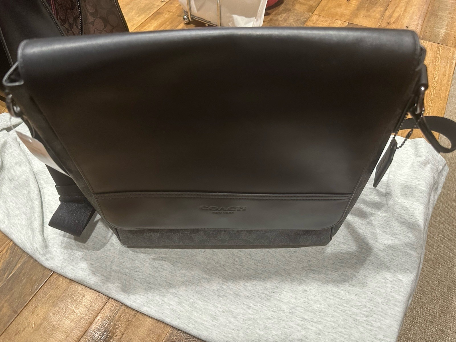 Coach Houston Map Bag In Signature Canvas 573, Gunmetal/Charcoal/Black NWT