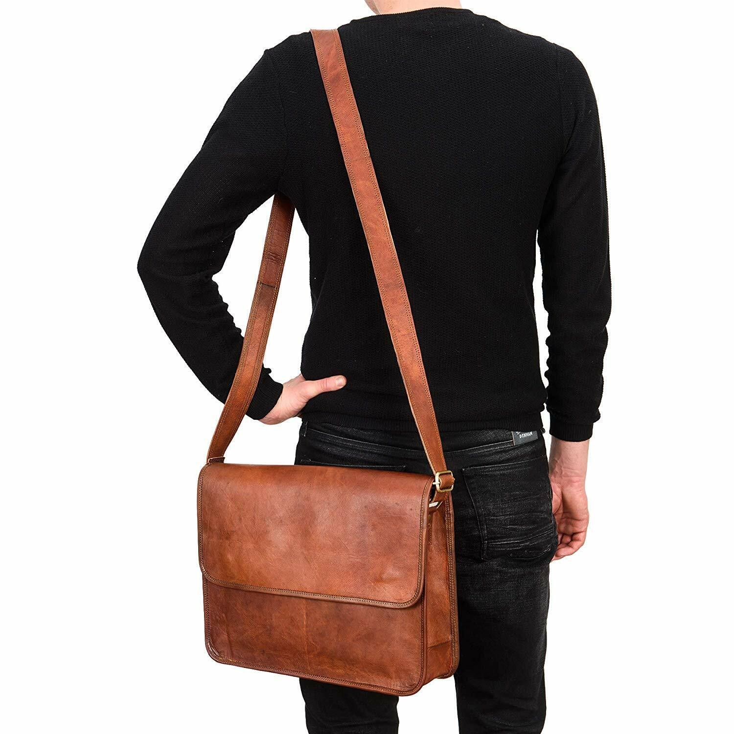 14 In Leather Messenger Bag Office Laptop Satchel School Crossbody Shoulder Bags