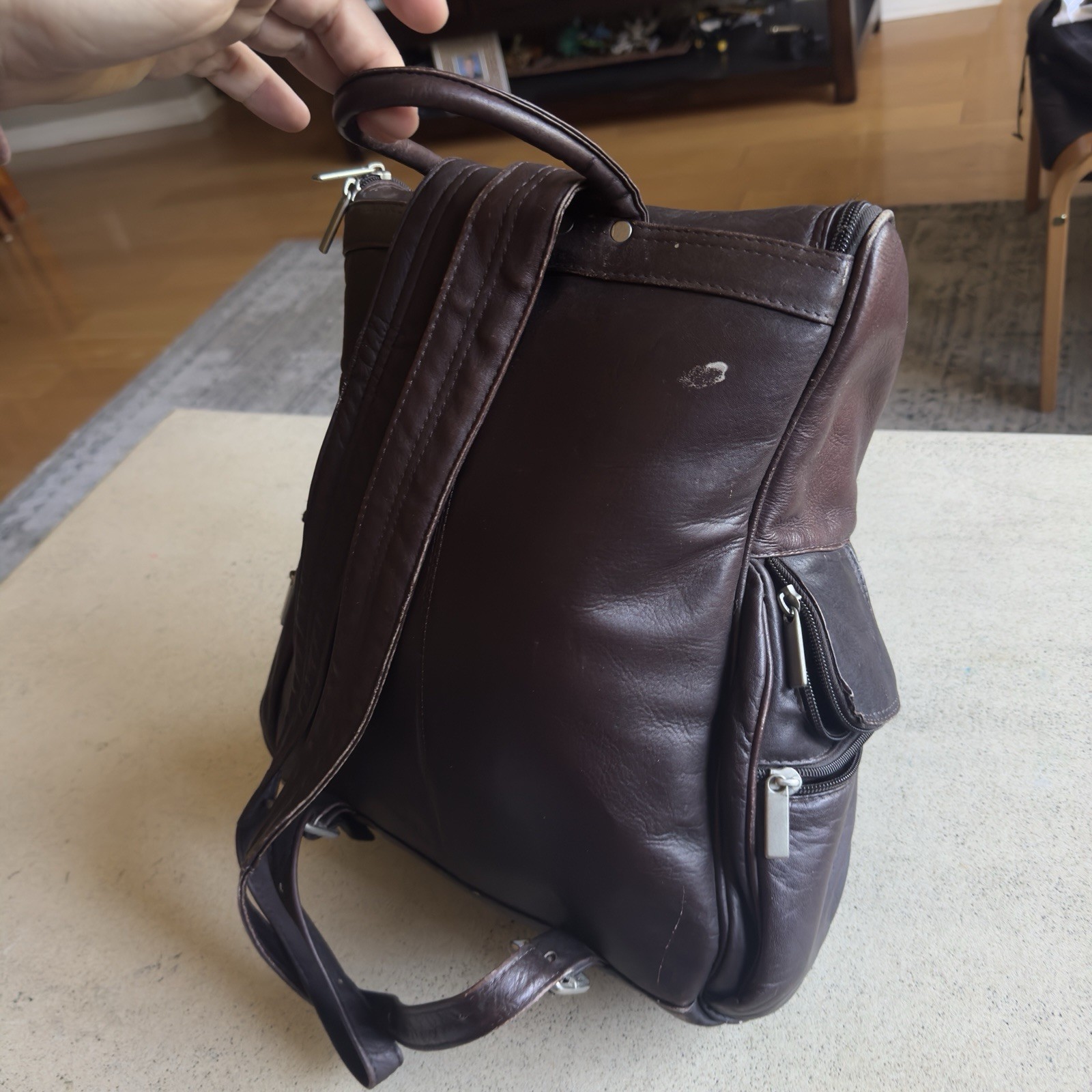 WILSONS LEATHER Chocolate Brown Zippered Backpack Adjustable Straps Y2K