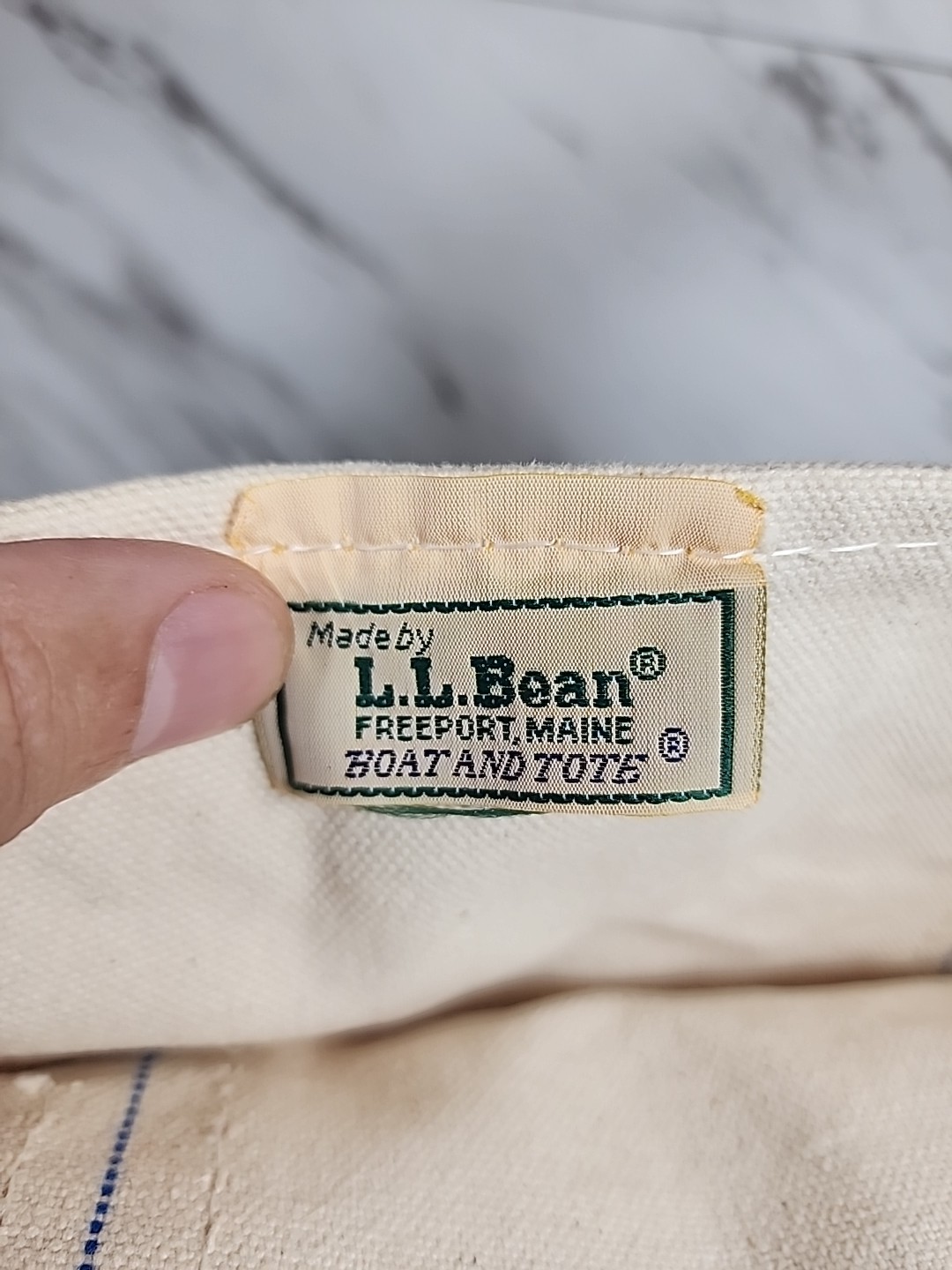 ☆Vintage☆ LL Bean Boat and Tote Bag Large Ivory Red Stiff Canvas Sawtooth Label