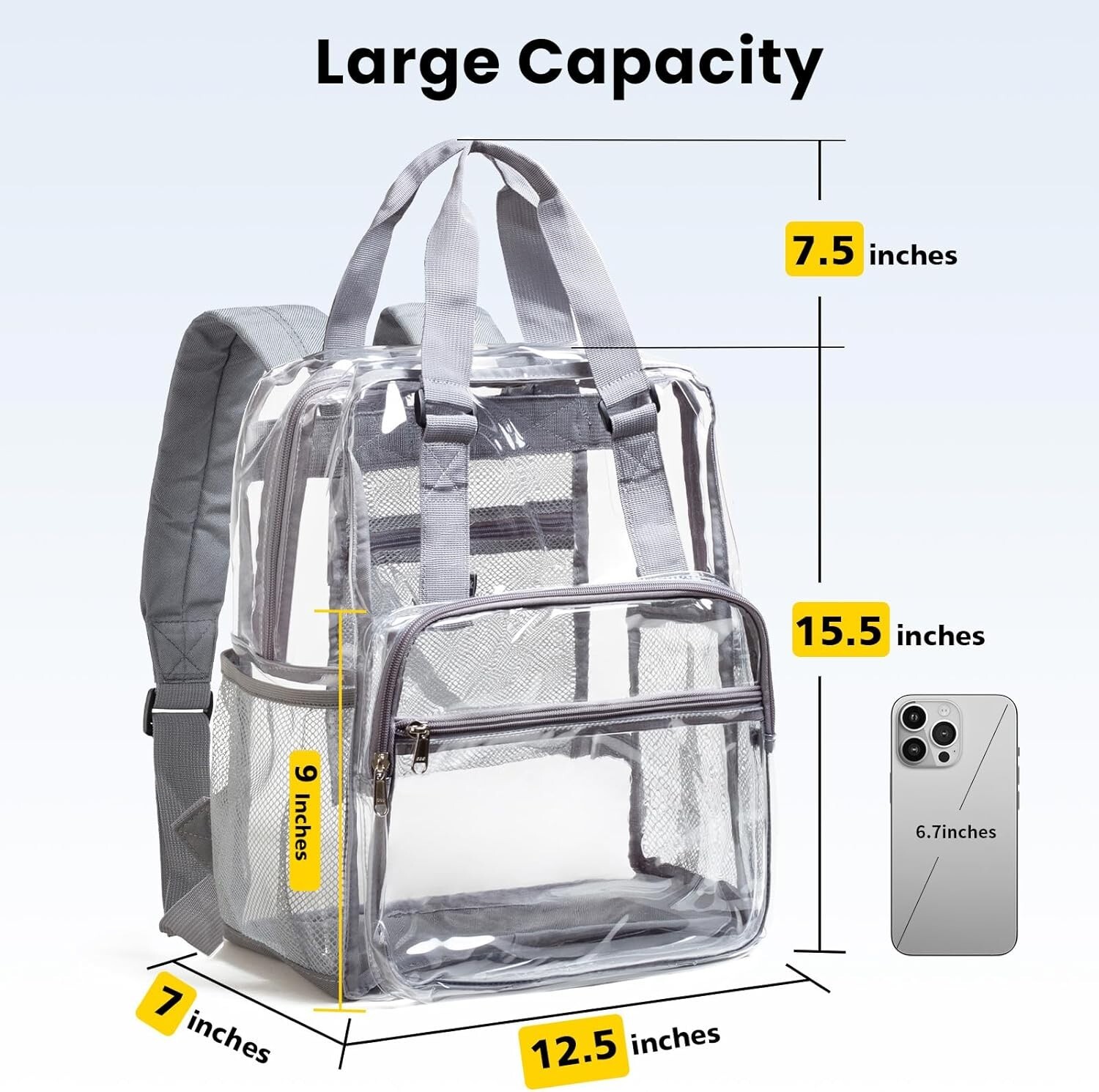 Vorspack Clear Backpack Heavy Duty – Large Book Bag with Grey