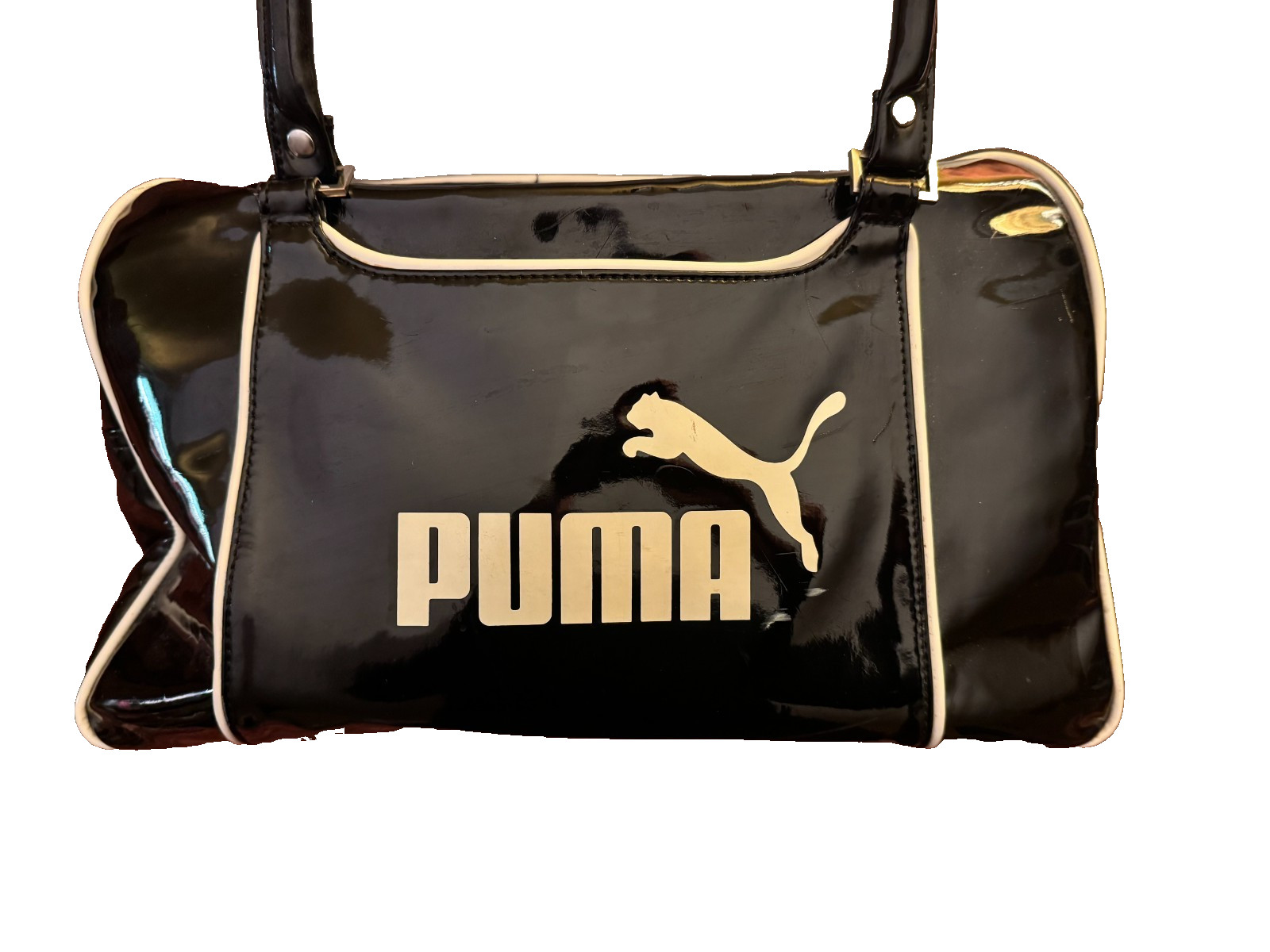 Vintage PUMA B & W Duffle Bag Zip Closure Double Handles Solid bottom 17×10