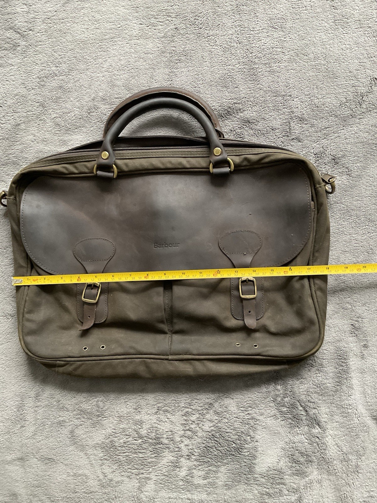 Barbour Waxed Cotton & Leather Briefcase Bag Olive Green( No Strap)