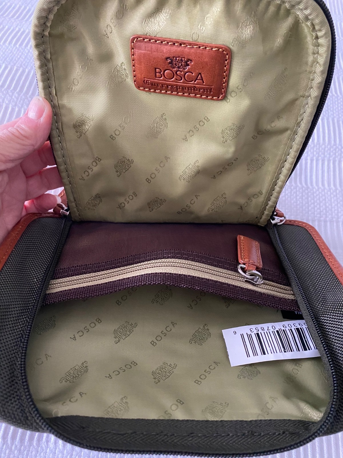 New Bosca Correspondent Small Kit Toiletry Bag Chestnut Leather Olive NWT