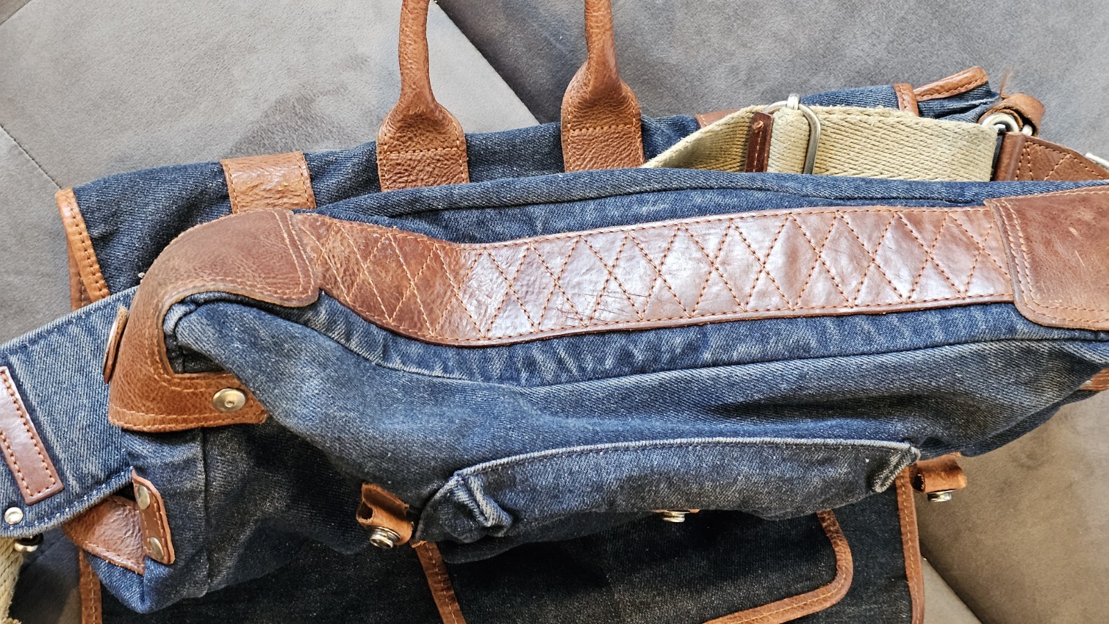 WILL LEATHER GOODS Hopper Denim & Leather Messenger Bag w/ Removable Laptop Case