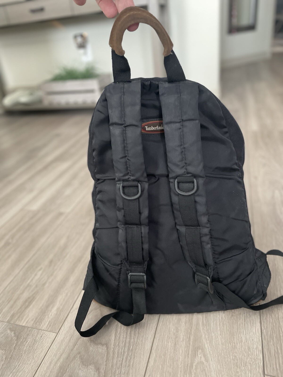 Vintage Timberland Leather Canvas Backpack Vintage Black Brown