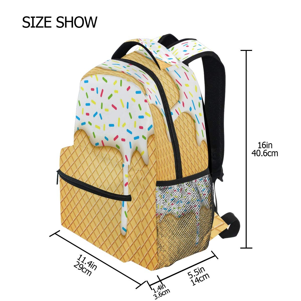 Ice Cream Cone Backpack Bookbags Laptop Boys Girls Teens Water Resistant