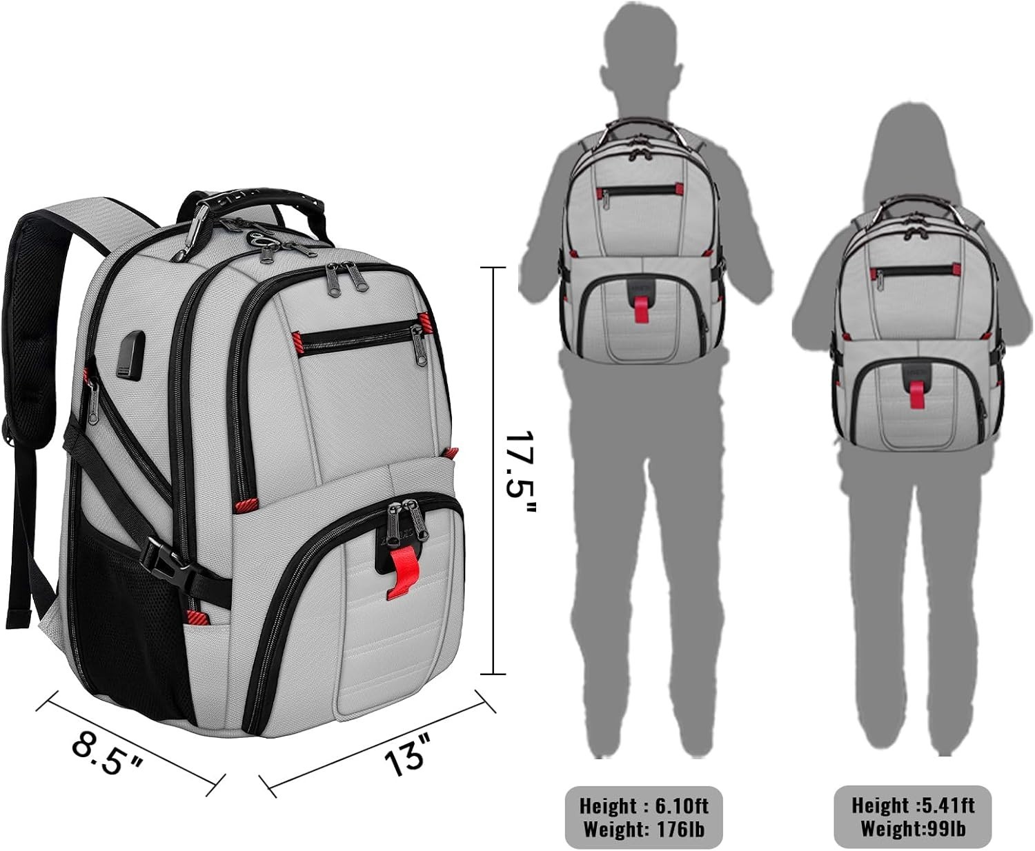 50L Extra Large Travel Backpack for 17-inch Laptops | Water Resistant & USB Port