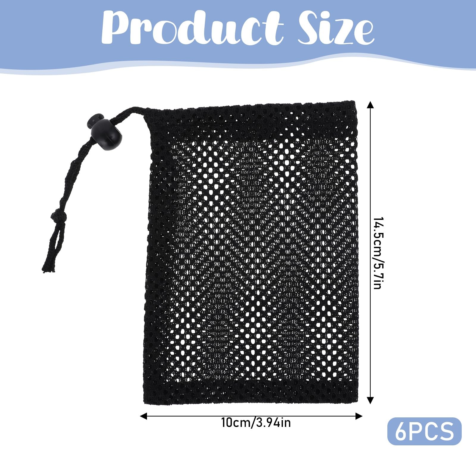 6 Pcs 6×4 Inch Mesh Drawstring Bags with Cord Lock Closure for Sports Stuff