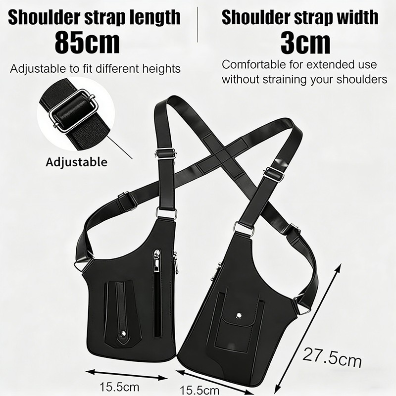 PU Leather Wallet Holster Bag Waterproof Underarm Shoulder Bag Adjustable