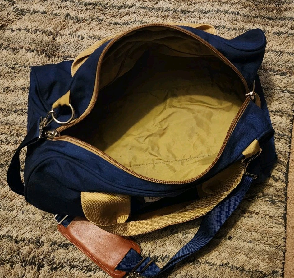 The North Face Brown Label Duffle Bag Navy Blue Vintage USA Shoulder Strap EUC