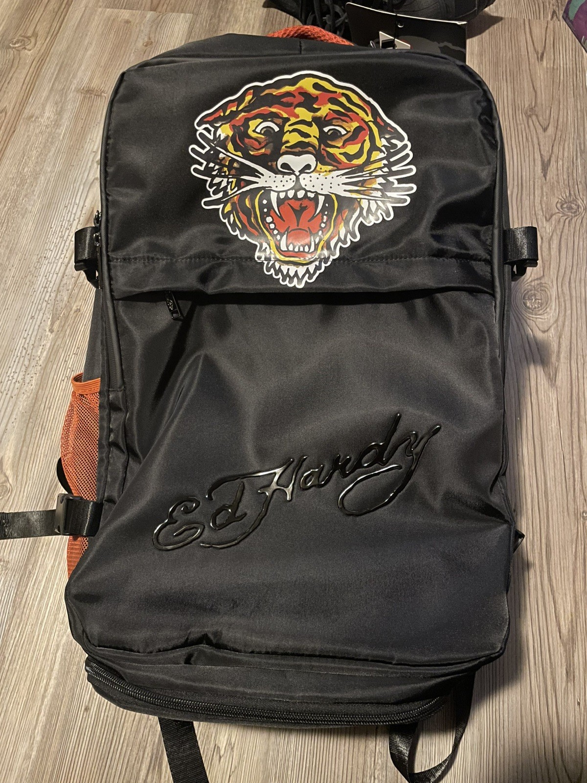 Ed Hardy Wild Screaming Tattoo Tiger Large Carry-on Backpack Black/Orng Reg $140