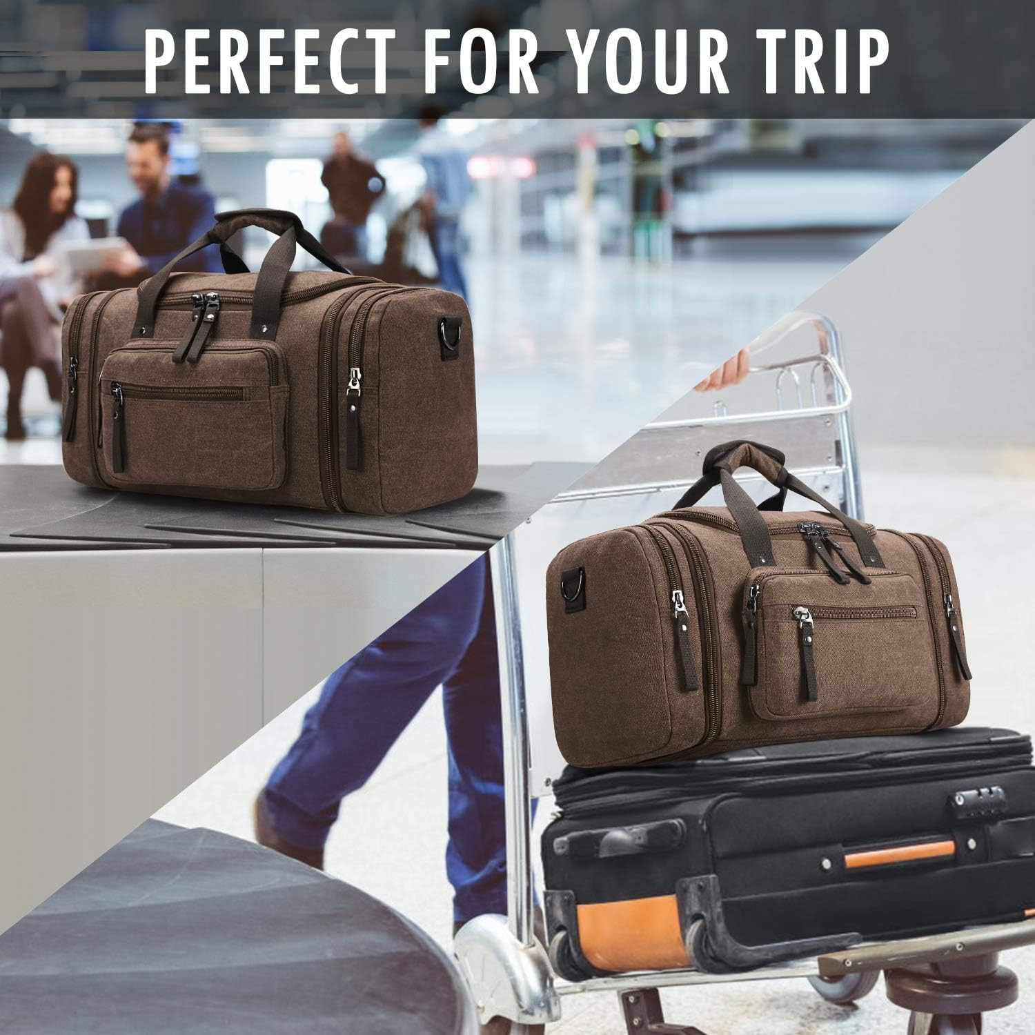 Duffel Bag Men’S Weekender Overnight Bag (Coffee) X-Large
