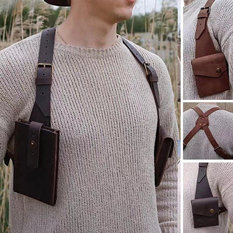Shoulder Harness Bag Steampunk PU Leather Anti Double Wallet Underarm Bag Case