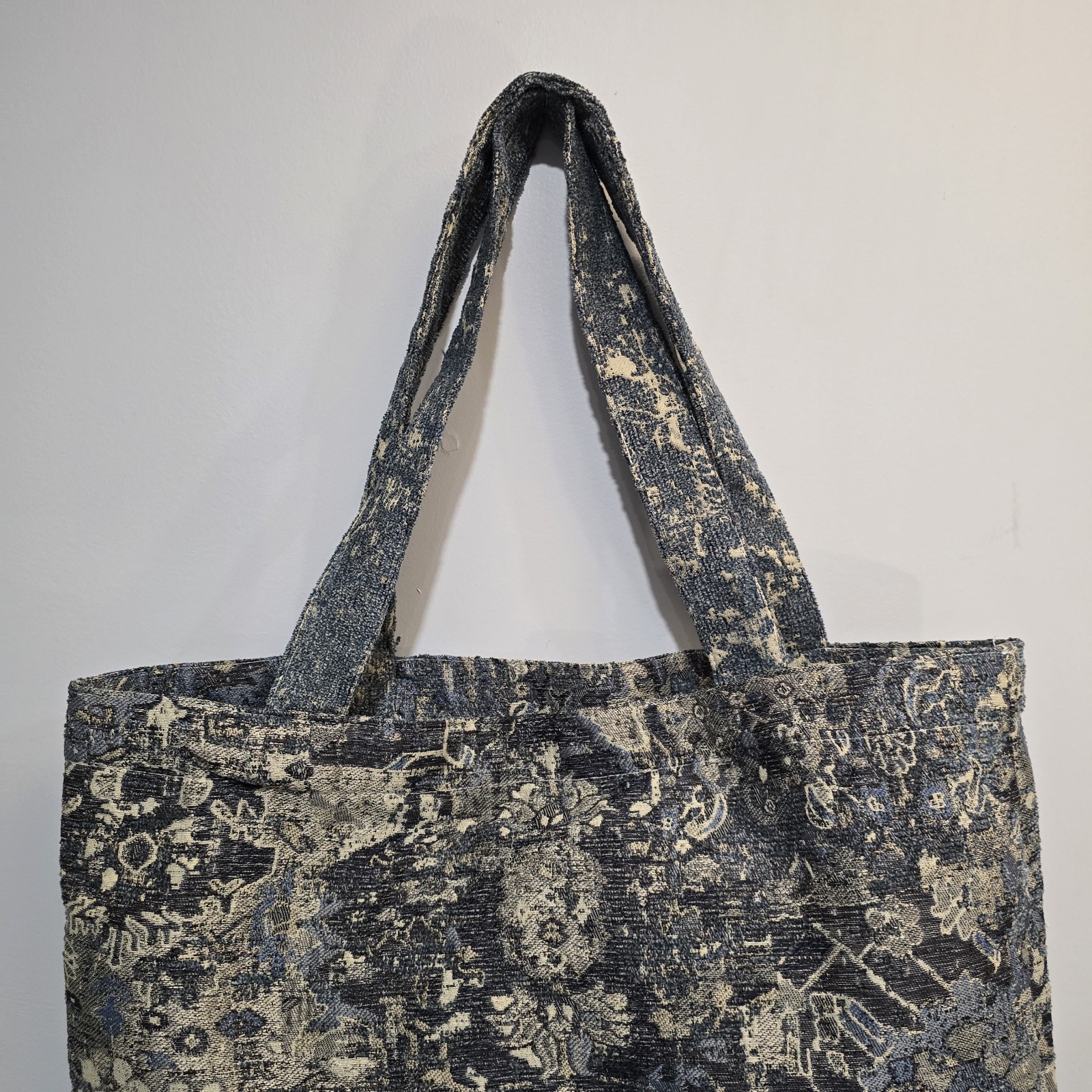 Blue Beige Floral Large Tote Bag for Men Casual Shoulder Strap