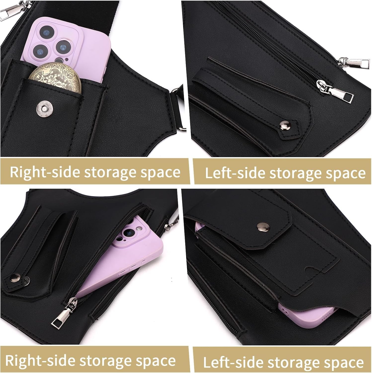 PU Leather Wallet Holster Bag Waterproof Underarm Shoulder Bag Adjustable