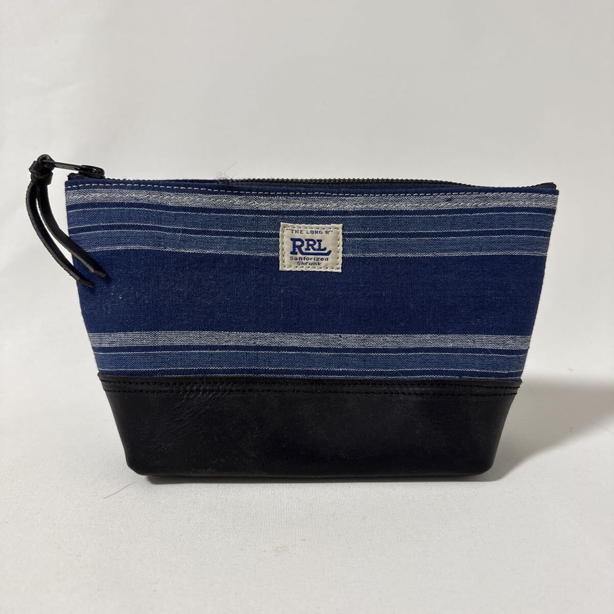 USED BAG RRL indigo leather pouch accessory case border leather double RL Ralph