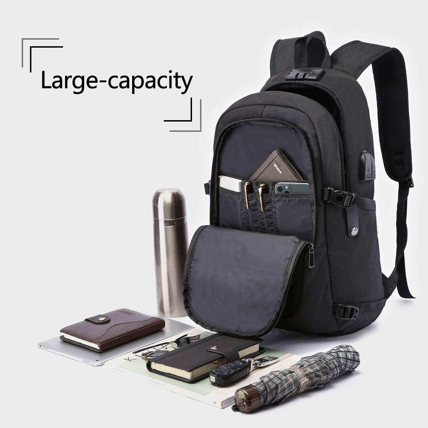 Anti-Theft Travel Laptop Backpack with USB Charging Port Lock,Water Resistant Sl