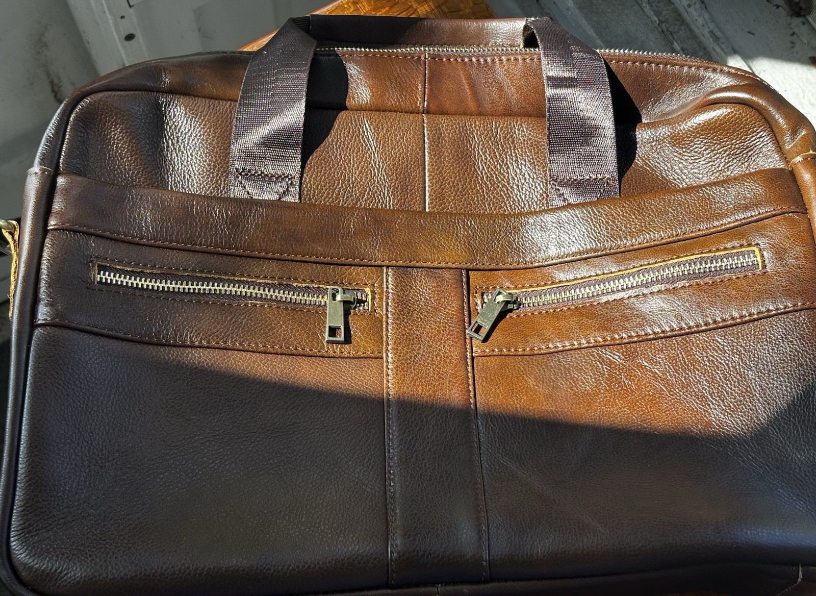Leather Briefcase Laptop Messenger Bag Fits 14in Laptop 16x11x2.8 Two Straps New