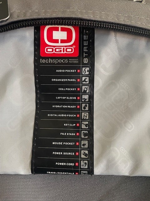 Ogio Fugitive 711113 Backpack New Laptop Audio Pocket TechSpecs Black Gray NWT