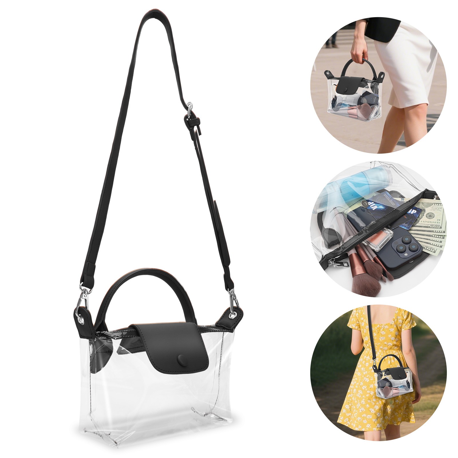 Women’s Clear PVC Stadium Approved Handbag Transparent Sling Bag w/Adjust Strap