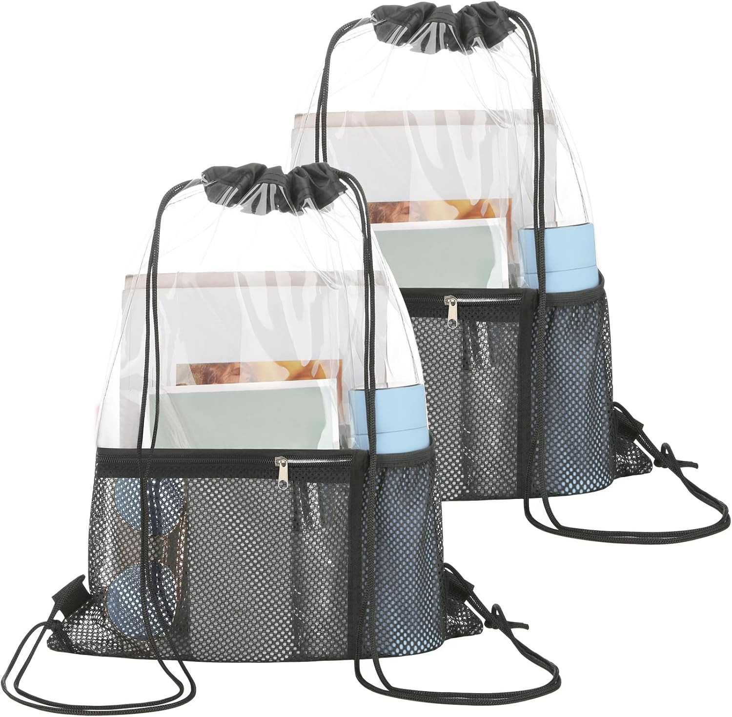2 PACK Clear Drawstring Bag Stadium Approved, See