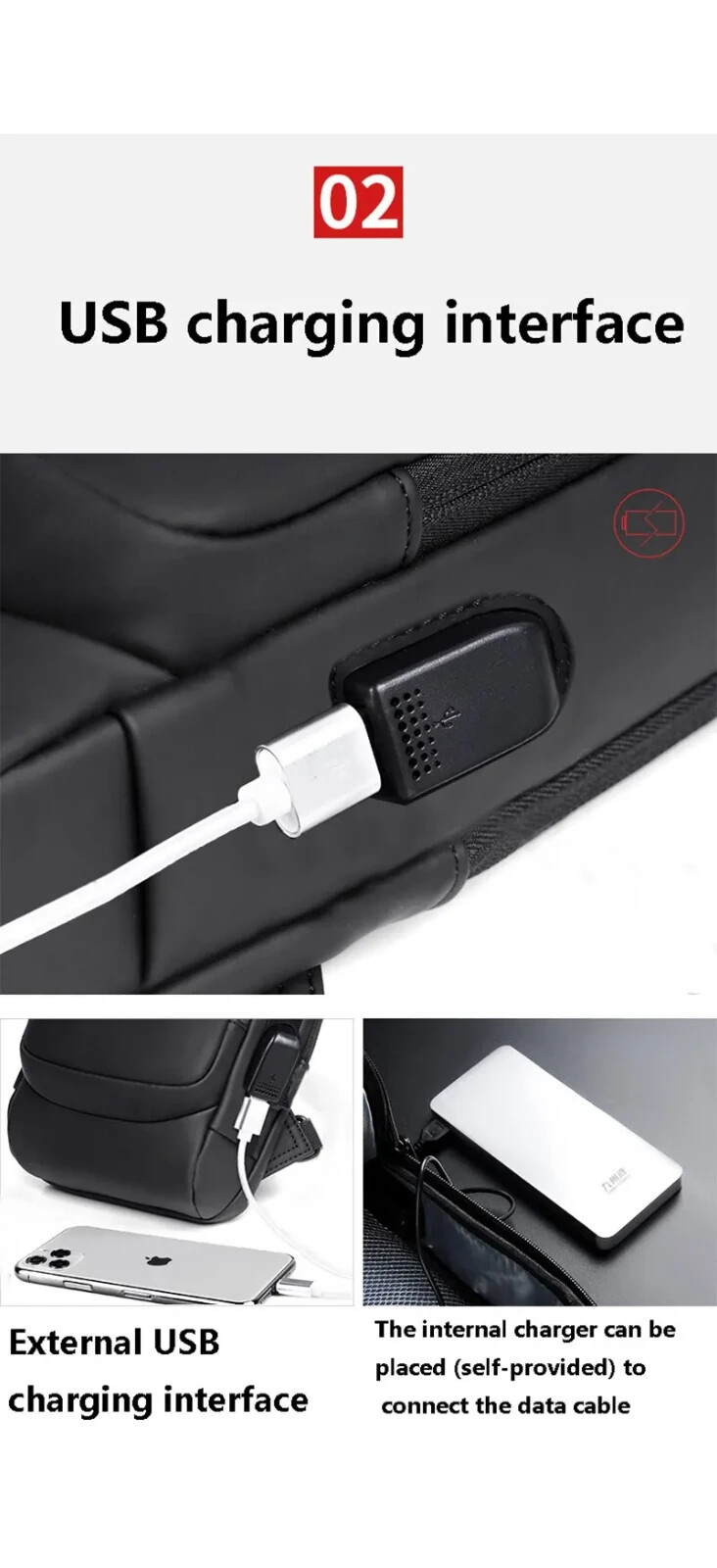 Cross Body Shoulder Bag Waterproof Multifunction Anti Theft USB Bag