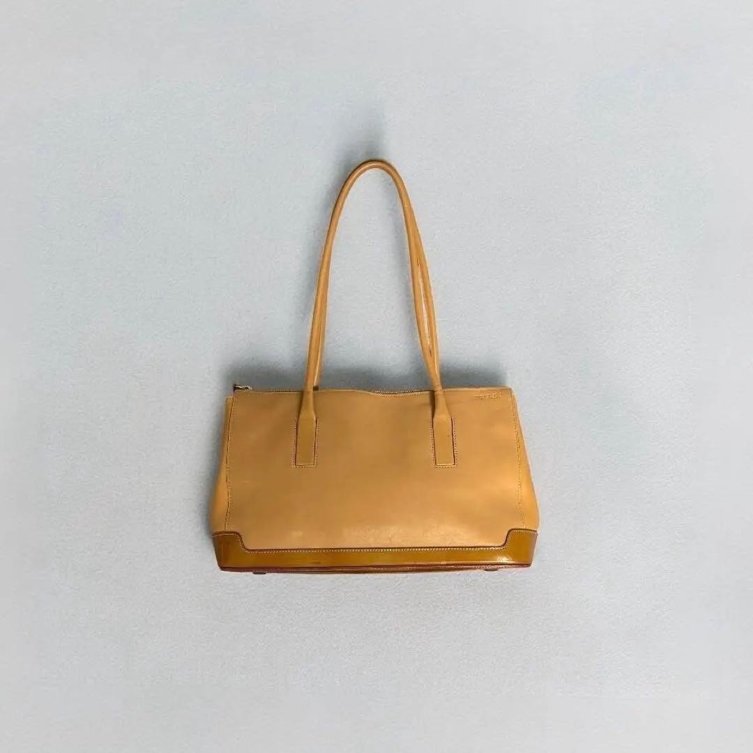 PRADA 2000s Archive Leather Shoulder Bag Camel Beige Vintage W32×H21×D11cm