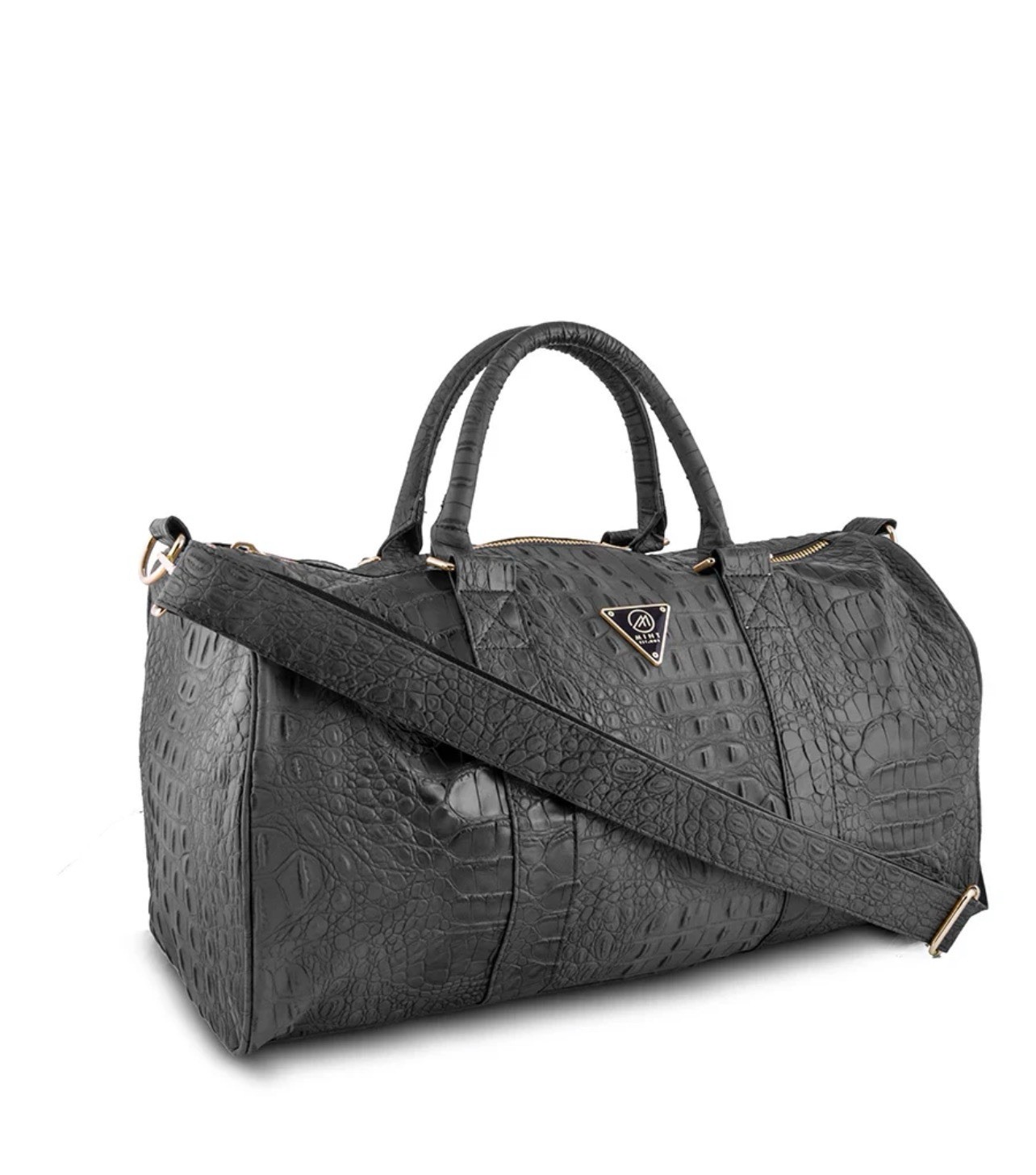 Mint Gray Leather Duffle Bag Croc Embossed Travel Gym Weekender Carryall