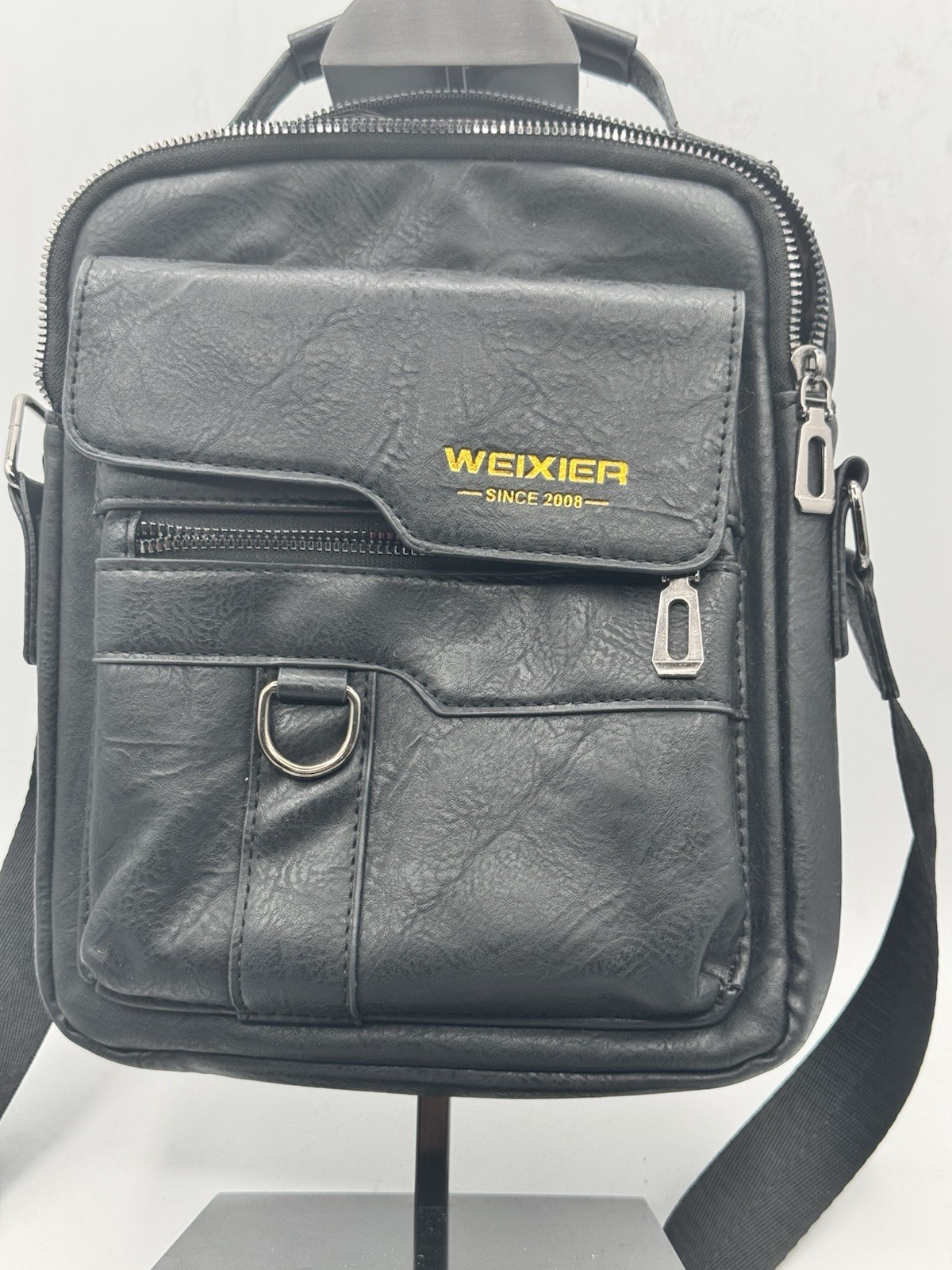 WEIXIER Shoulder Bag Men Black Leather Crossbody Messenger Travel