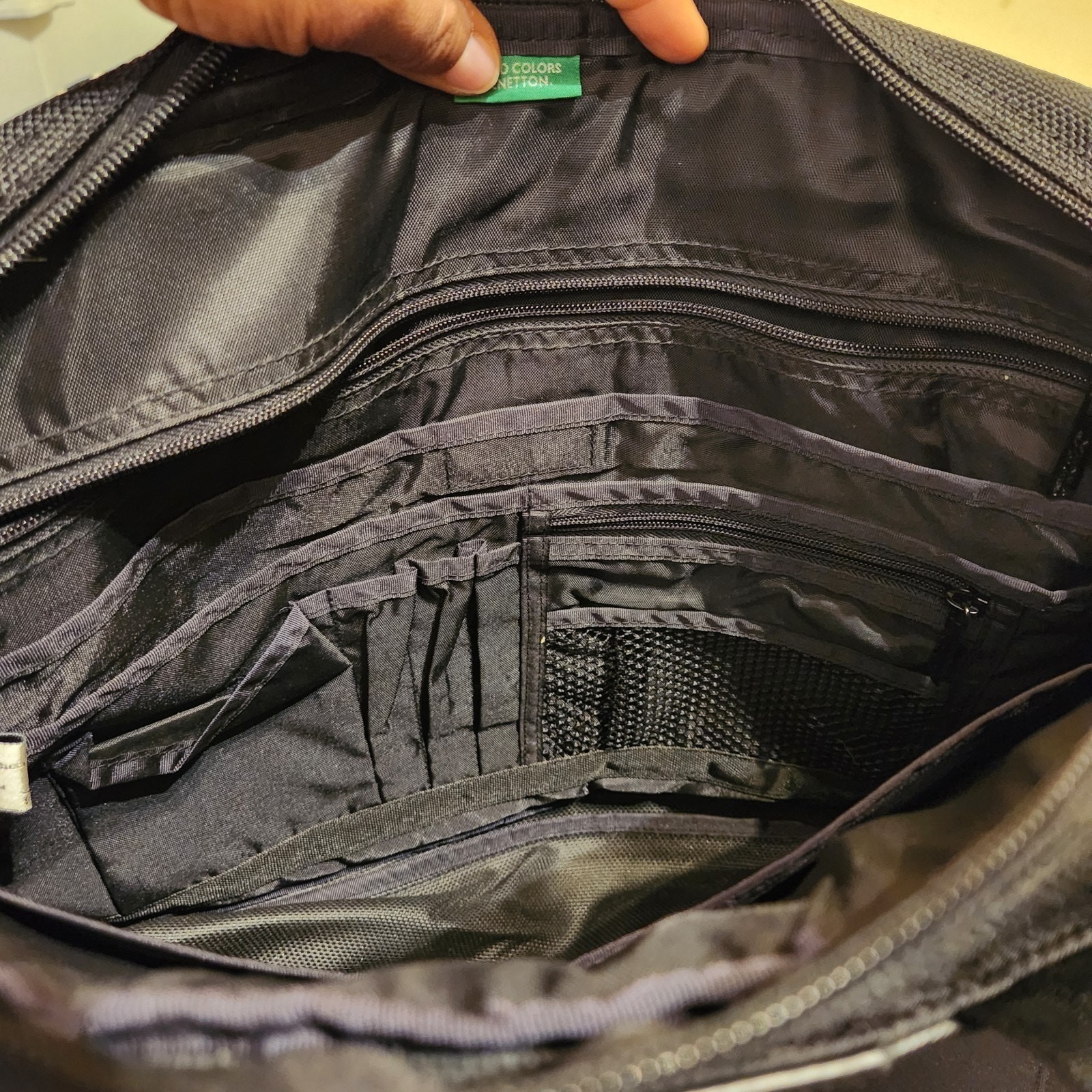 United Colors Of Benetton Men’s Black Faux Leather Briefcase Travel Laptop Bag