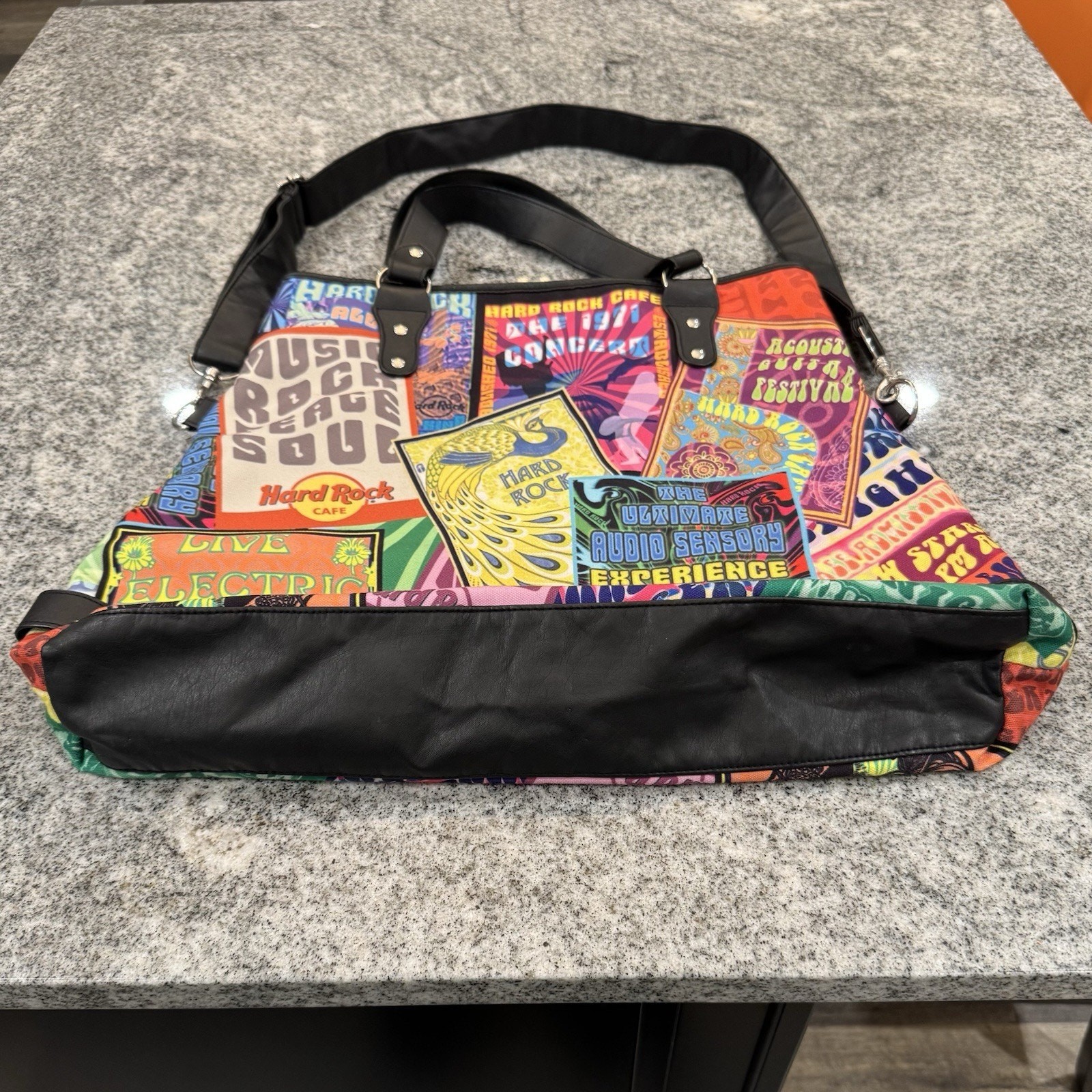 Hard Rock Cafe Concert Poster Graphic Messenger Tote Bag Purse Retro Boho *READ