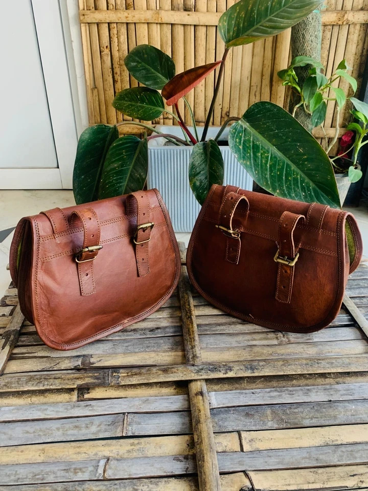 Genuine Goat Leather Messenger Satchel Black motorcycle bag Free Perfect Combo