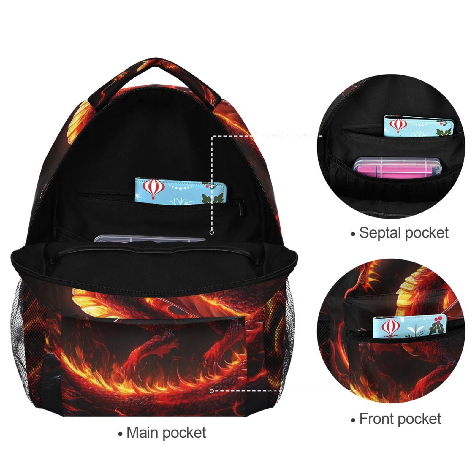 Fire Dragon Kid’s Shool Backpack for Girls Boys,Laptop Travel Backpack,16.9″ H
