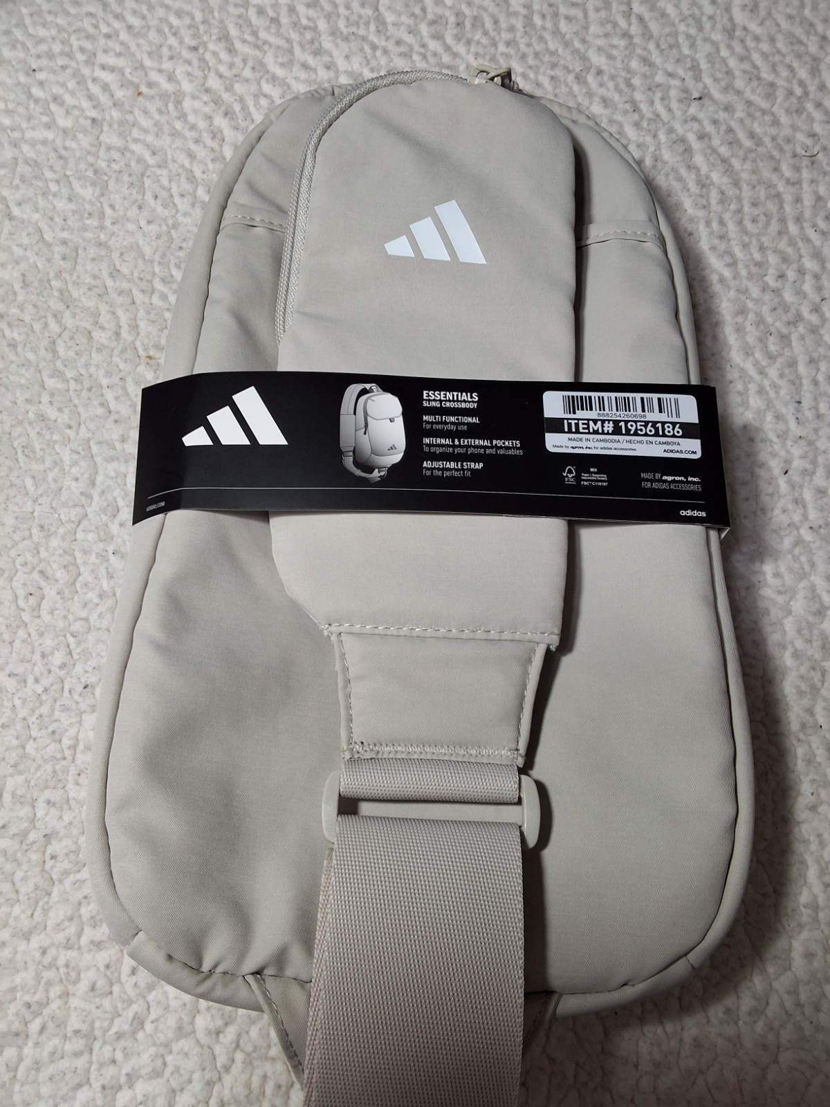 Adidas Essentials 3 Sling Crossbody Bag, Beige (Cream), NWT Adjustable