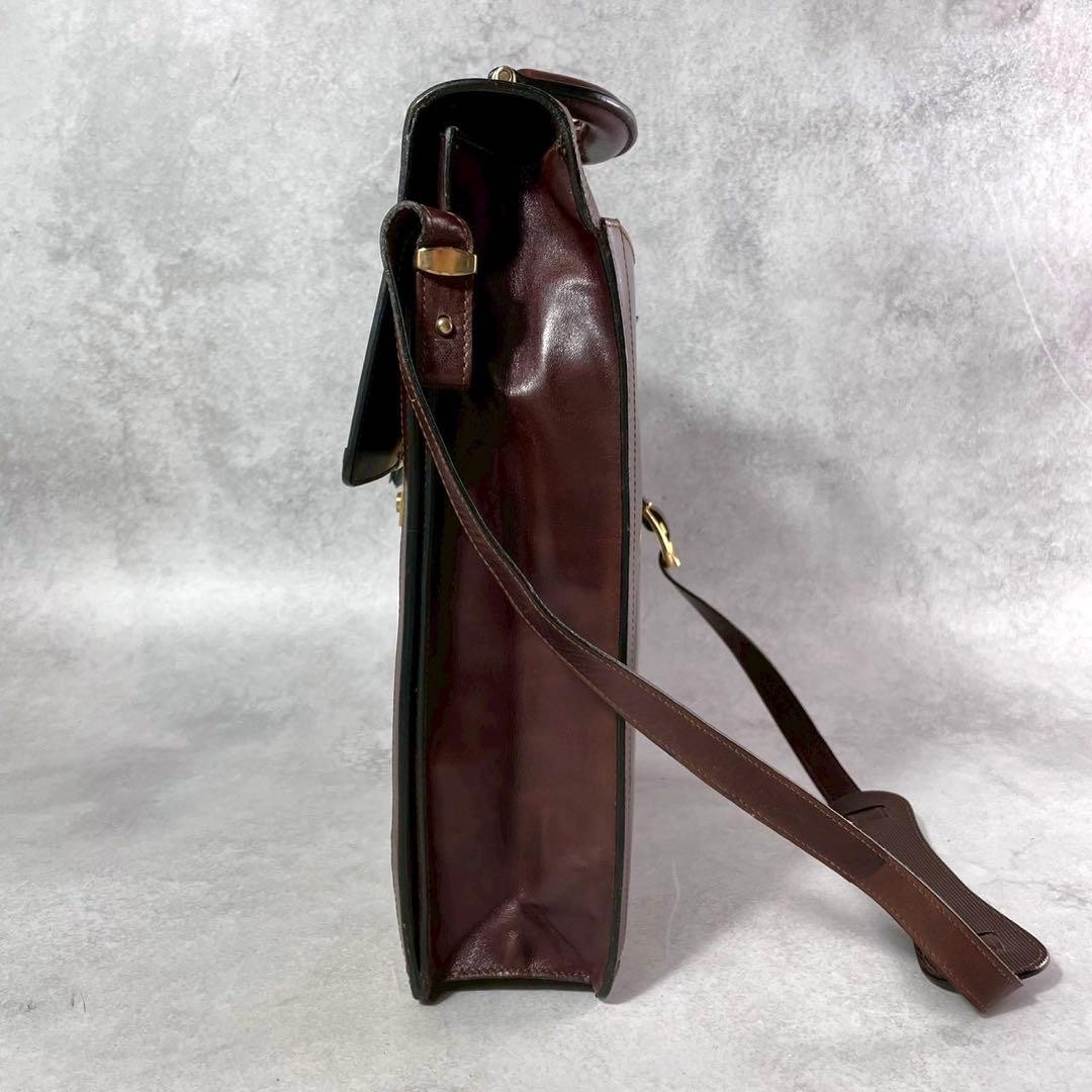 Bally Leather 2 Way Briefcase Mahogany Brown Shoulder Strap Push Lock Authentic